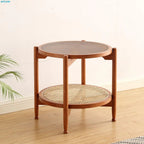 JOYLIVE Rattan Coffee Table Japanese Double Layer Detachable Solid Wood Table Glass Round Home Small Table 2022 New Dropshipping