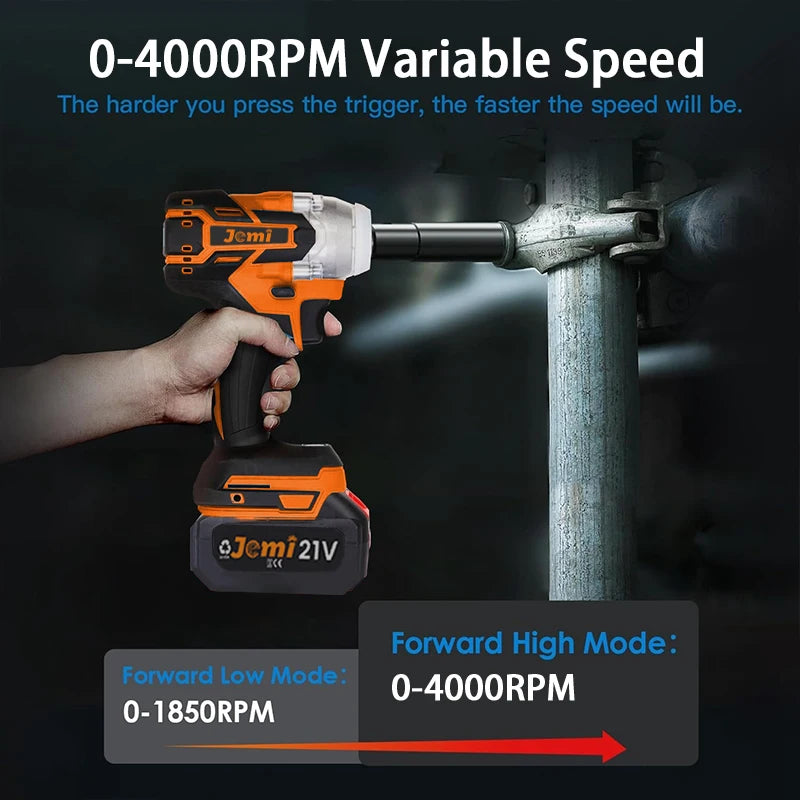 Jemi Tool 3-In-1 Cordless Electric Impact Wrench Drill Screwdriver with Brushless Motor Max 4000RPM Variable Speed