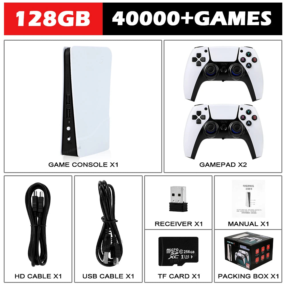 NEW GB5 Video Game Console 64GB/128GB 40000 Free Games HD TV Game Box 5 Two Gamepads For PS1/PPSPP/MAME Arcade Gaming Stick