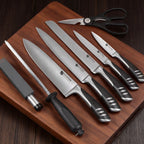 High-quality 8piece premium stainless steel kitchen knife set including kitchen chef knives with rubber wood block knife holders