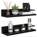 Floating Black Shelves with Metal Guardrail, Wall Mounted Shelf for Wall Decor Set of 2, Modern Bathroom Storage Shelves for Bat