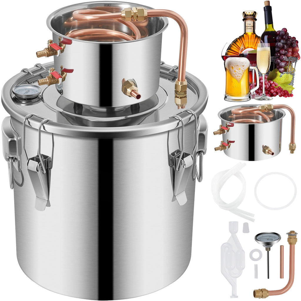 SucceBuy 3 5 8 Gal Alcohol Distiller Alambic Moonshine Still Stainless Copper DIY Home Brew Water Wine Essential Oil Brewing Kit