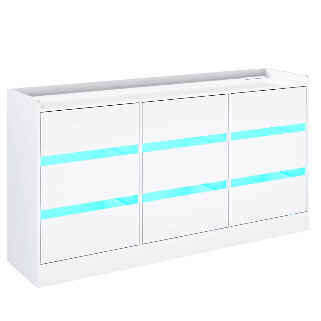 9 Drawer Dresser with Power Outlet & LED Light, Modern Chest of Drawers for Closet, 63" Drawer Organizer Cabinet for Bedroom