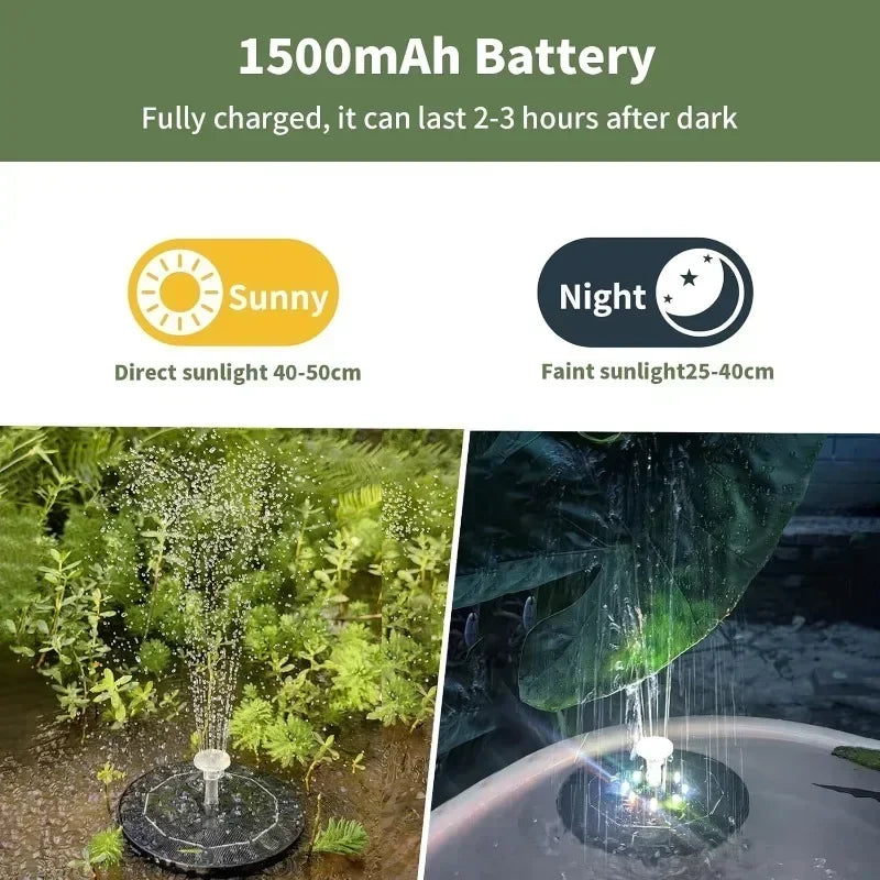 Fountain Light 7 Colors LED Light Solar Fountain Light Rotating Fountain 3W 6 Nozzle Water Pump Outdoor Bird Bath Garden