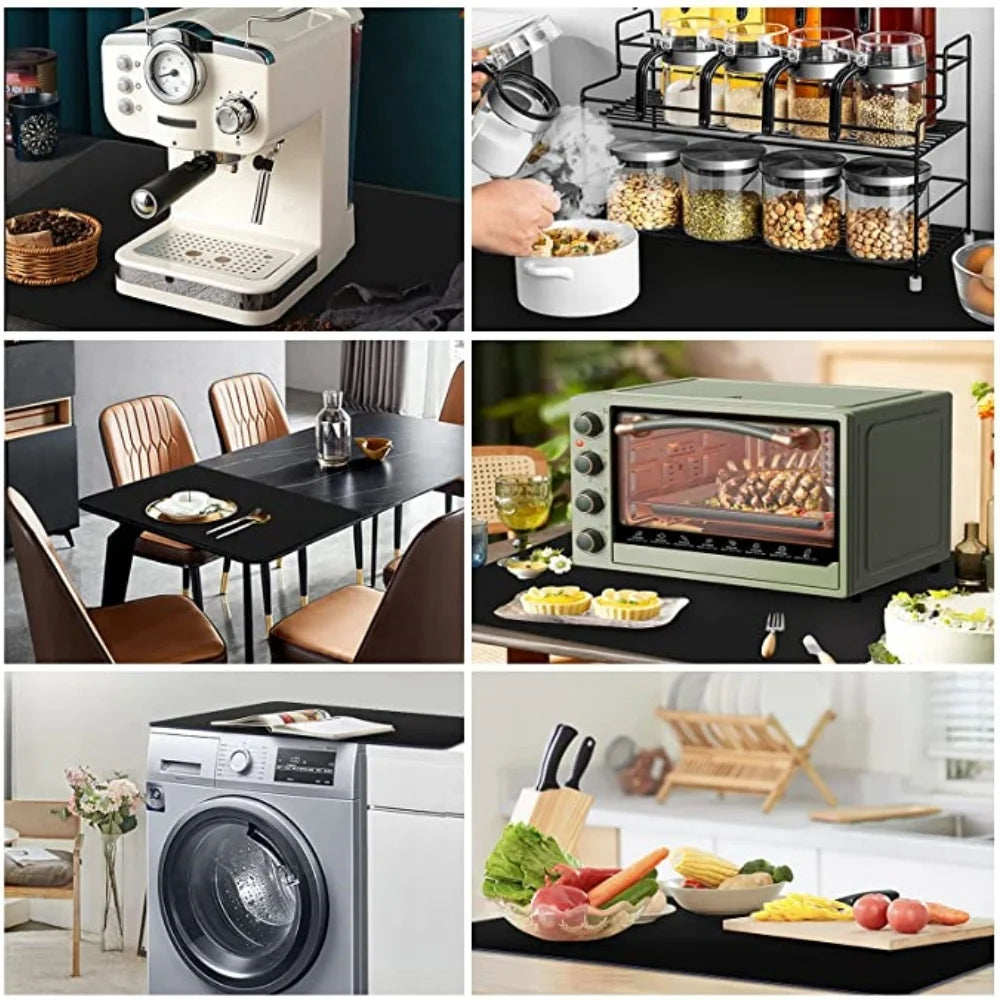 The Kitchen Countertop Is Equipped With Oversized Silicone Mats, Fabric Placemats, Clay Mats, and DIY Items.