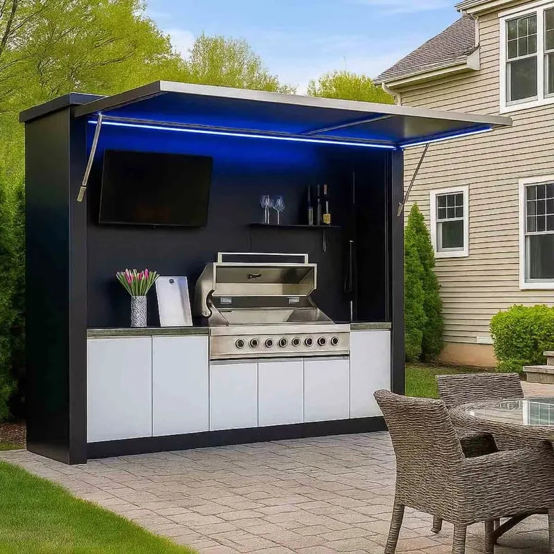 Customized Outdoor Kitchen Island Set Equipped With BBQ Grill And Refrigerator Full Outdoor Cooking Kitchen