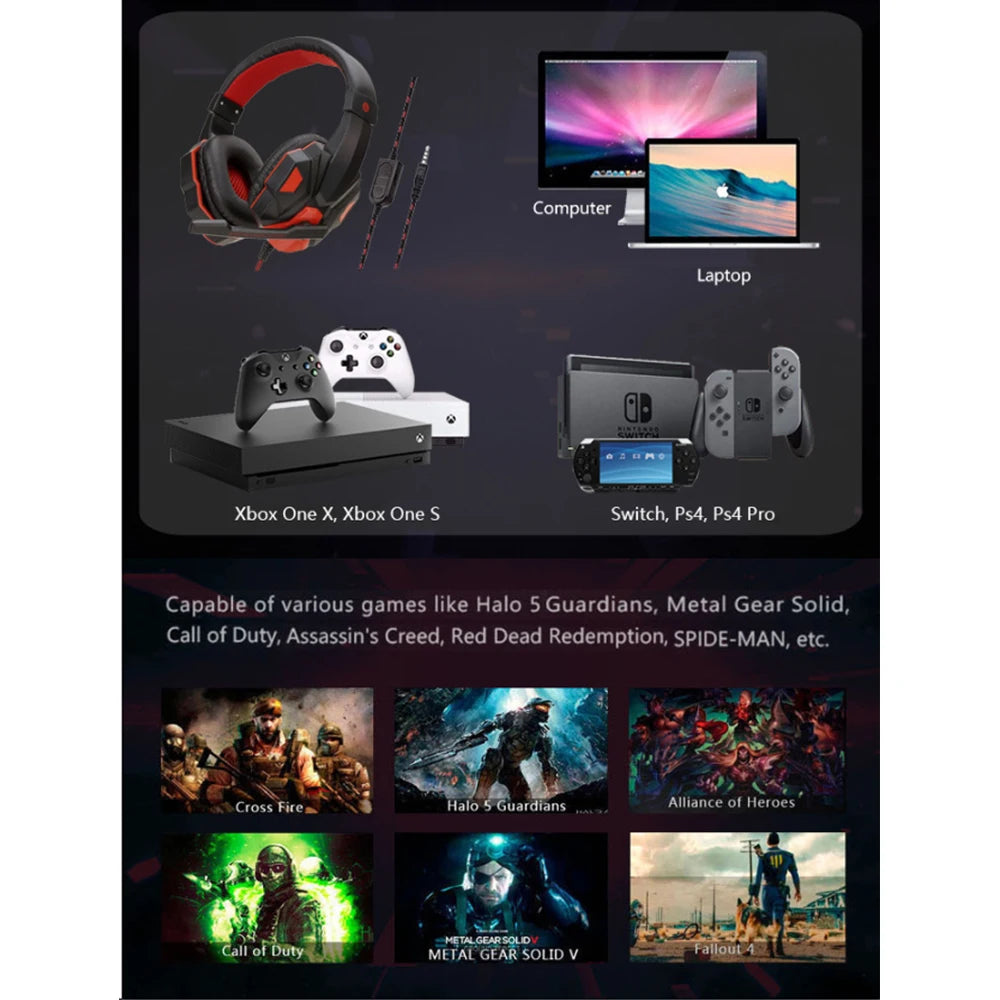 3 5MM Wired Gaming Headphones Bass Stereo Gamer Headset With Microphone For PC PS4 Xbox One Switch Phone Laptop