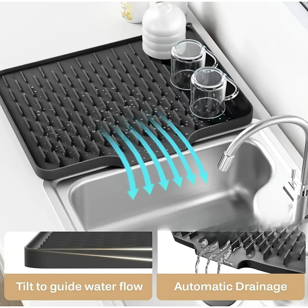 Kitchen Silicone Drain Mat with Built-in Drainage Design, Easy to Clean, Suitable for Countertops, Sinks, Refrigerators