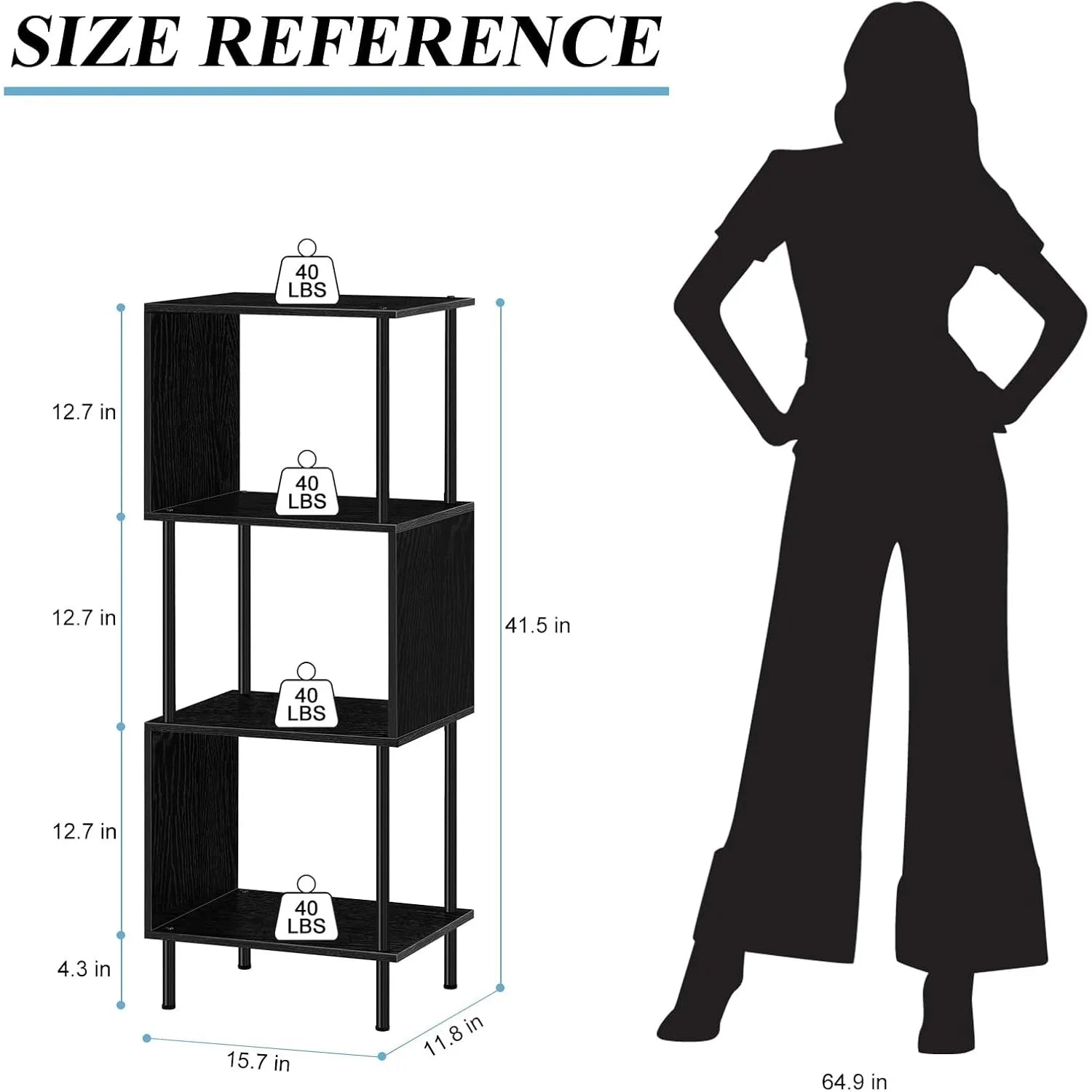 3-Tier Black S-Shaped Space-Saving Bookshelf for Small Rooms | Multi-Use in Office,Kids,Living Room,Bedroom & Home Corne