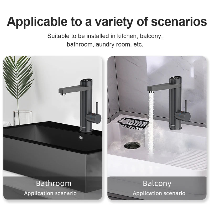 Briwellna Stainless Steel Electric Faucet With Digital Display 220V Instant Hot Water Tap Faucet 120° Swivel Spout Heating Tap