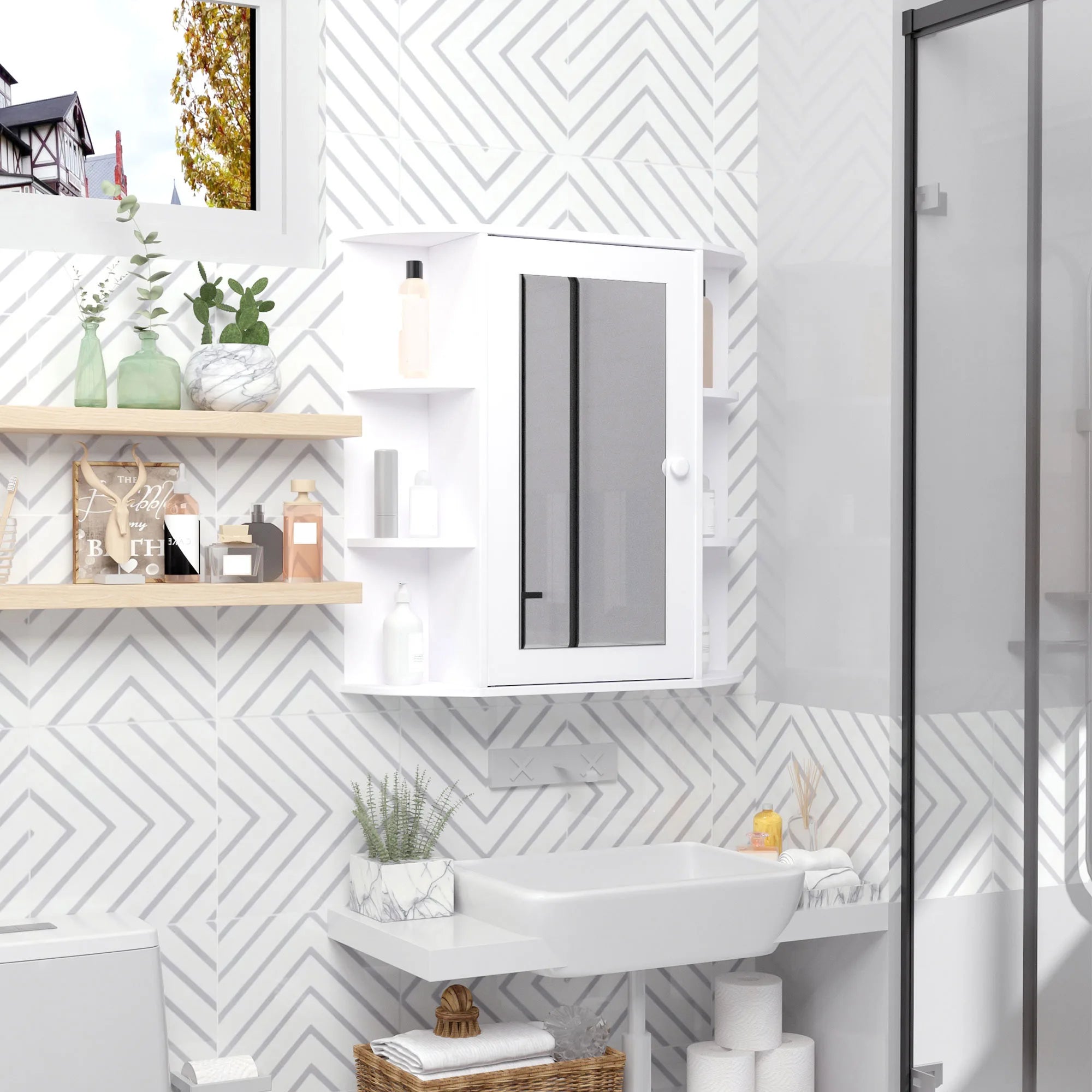 Homcom Bathroom Cabinet with Mirror with 1 Door 2 Interior Shelves 66X17X63 cm