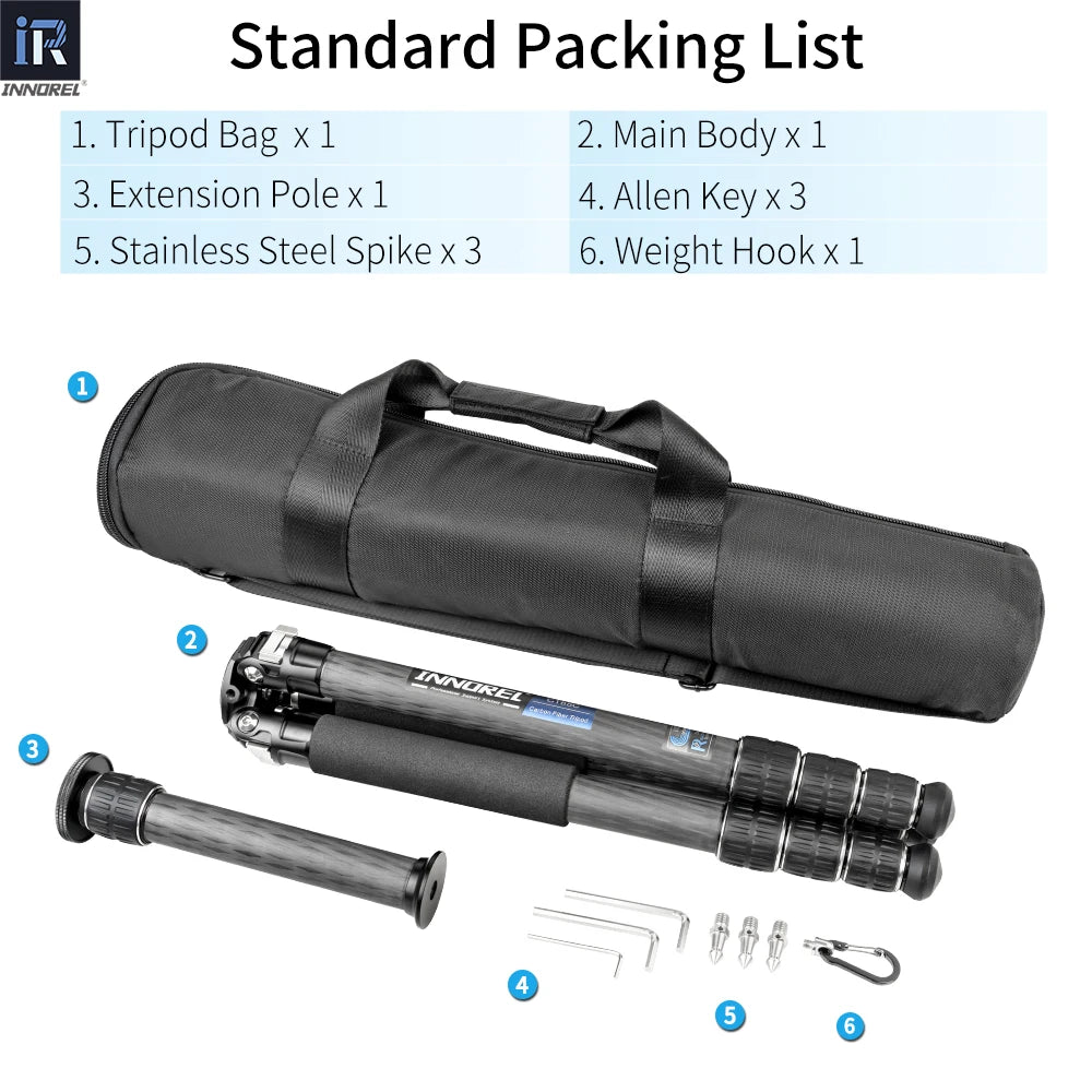 INNOREL CT75C/85C Carbon Fiber Tripod for DSLR Camera Heavy Duty Stand Low Gravity Center Ballhead with Adjustable Center Column