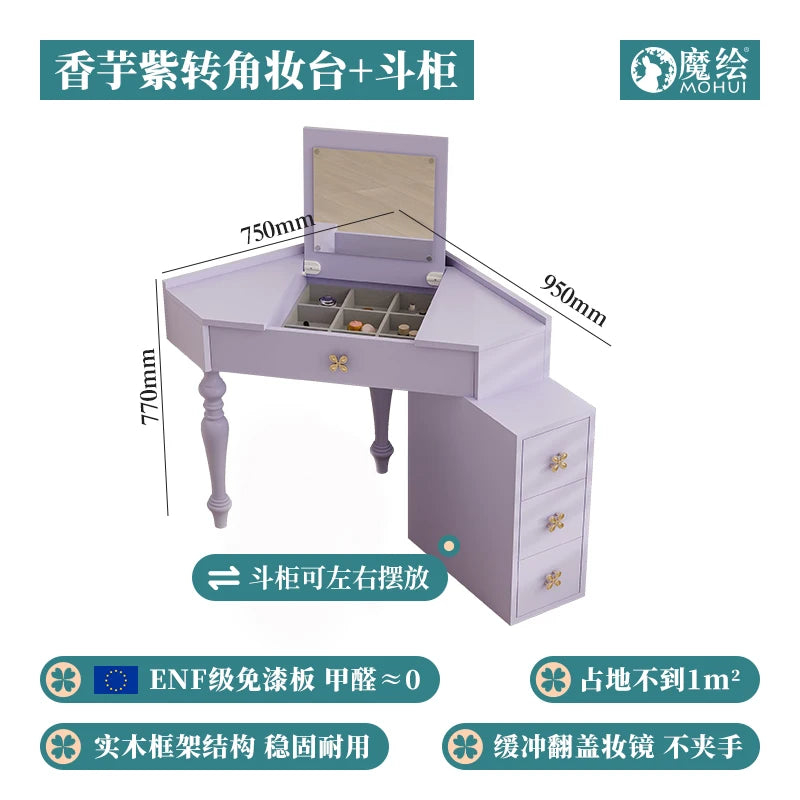 Flip Lights Storage Vanity Table Mirror Drawers Woman Small Cabinet Bedroom Dressers Girl Makeup Pink Coiffeuse Furniture Home