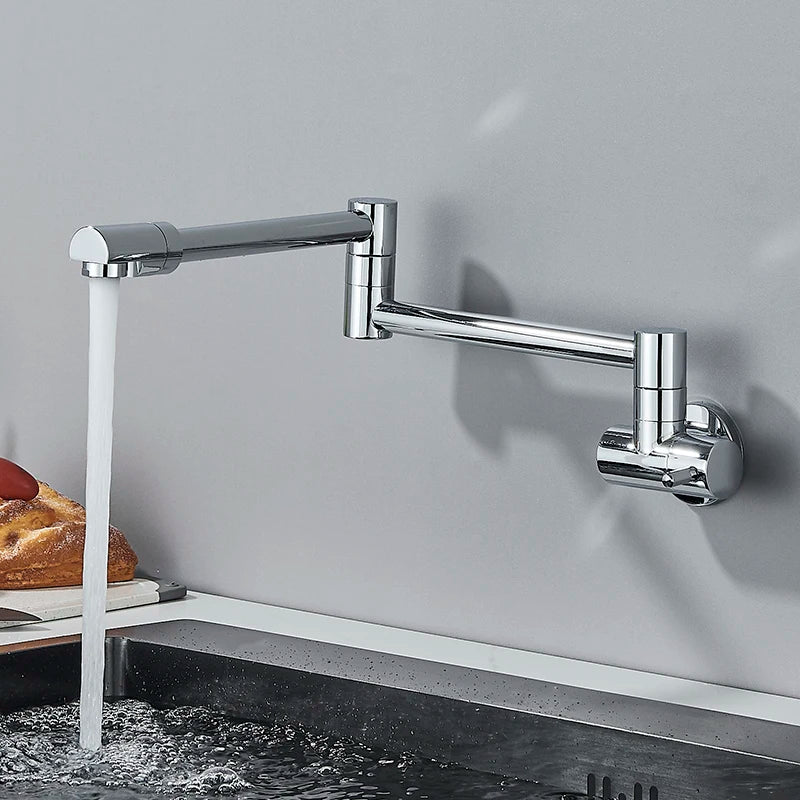 Baokemo Folding into the Wall Faucet 304 Stainless Steel Universal Rotation Faucet Kitchen Concealed Single Cold Faucet