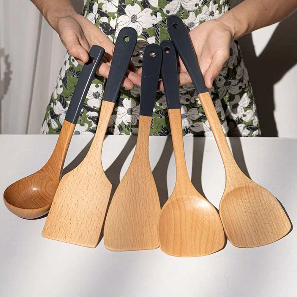 Natural Wood Nonstick Kitchen Tool Rice Colander Tableware Cookware Rice Scoop Spatula Strainer Spoon Soup Ladle