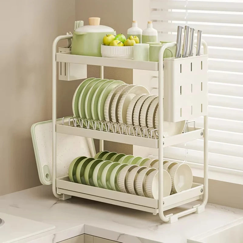 Stainless Steel Anti-Slip Kitchen Storage Rack Modern Countertop Dish Drainer & Utensil Organizer - Space Efficient Solution