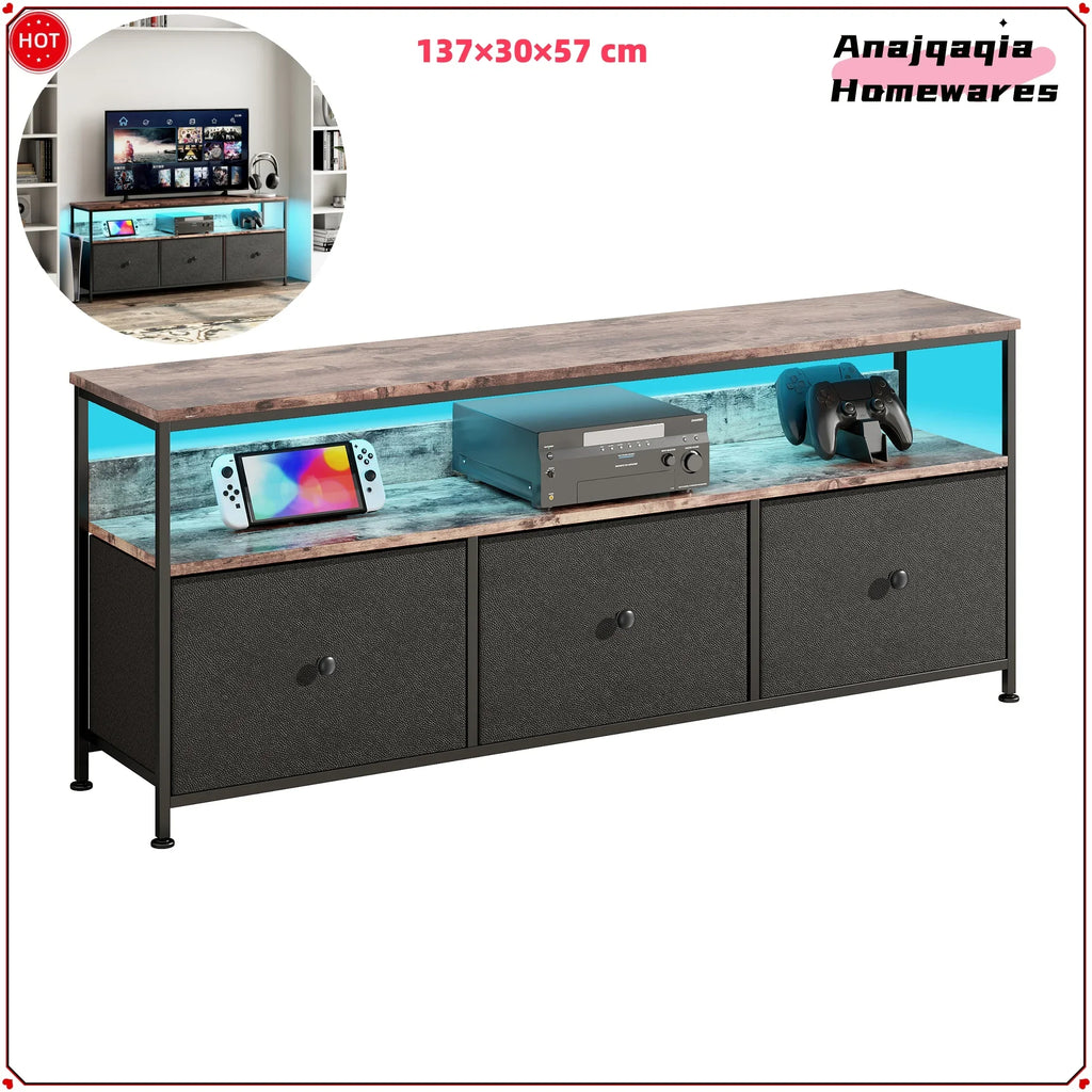 Anajqaqia TV Cabinet, LED Colour Changing TV Cabinet with 3 Drawers, TV Table, with Open Storage Space for Living Room, Bedroom