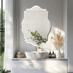 Wisfor Wall Mirror Scalloped Frameless Beveled Edge Polished for Bathroom, Living Room, Vanity, Bedroom, Slive Mirror