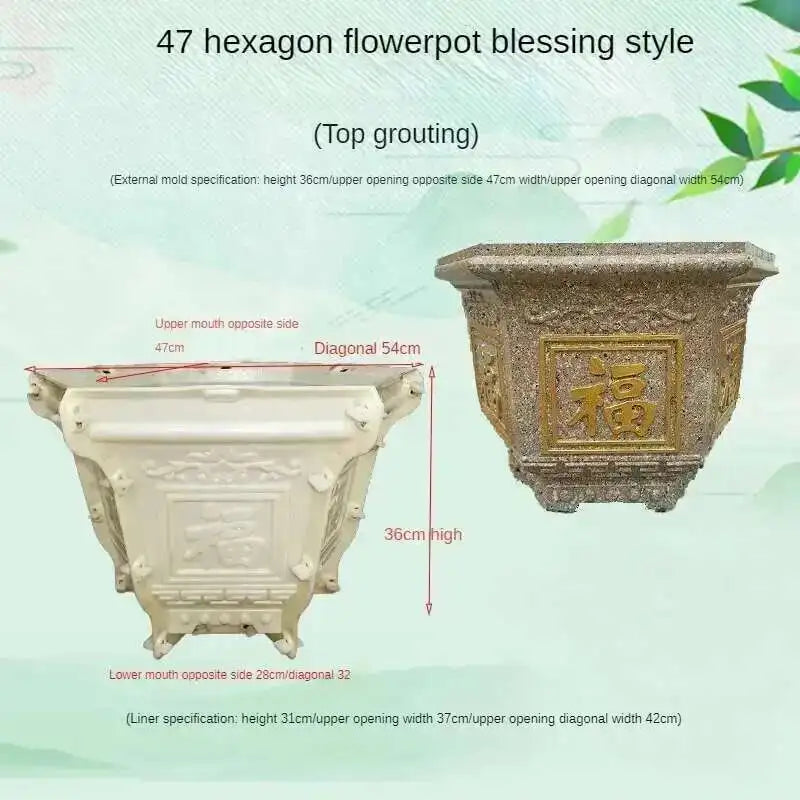 Hexagonal Cement Flowerpot Mold Home Garden Balcony Bonsai Pot Template Concrete Cast-in-place Homemade Plastic Flowerpot Mold