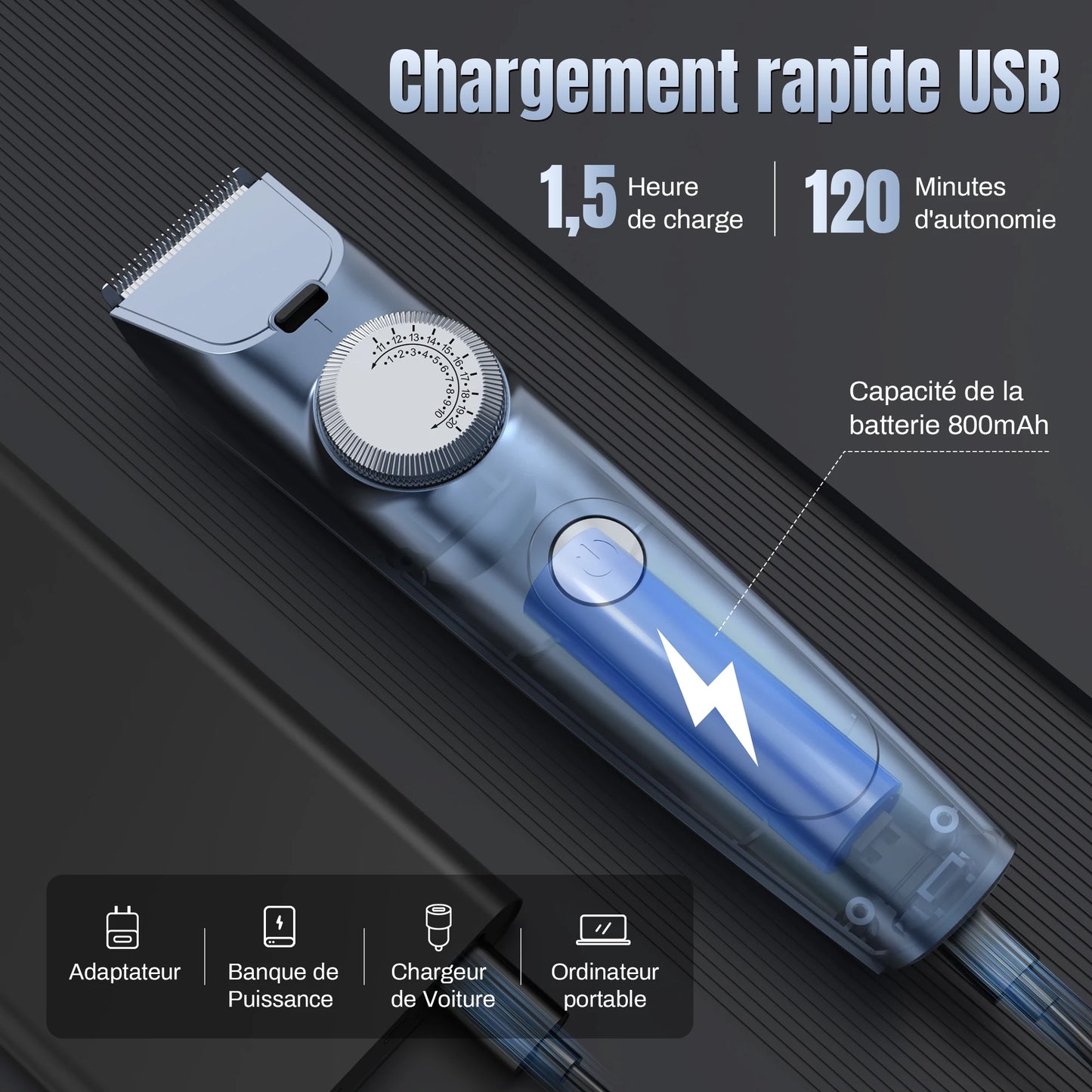 Professional Electric Hair Clipper Men Cordless Hair Trimmer Rechargeable LED Display IPX7 Adjustable Speed Hair Cutting Machine