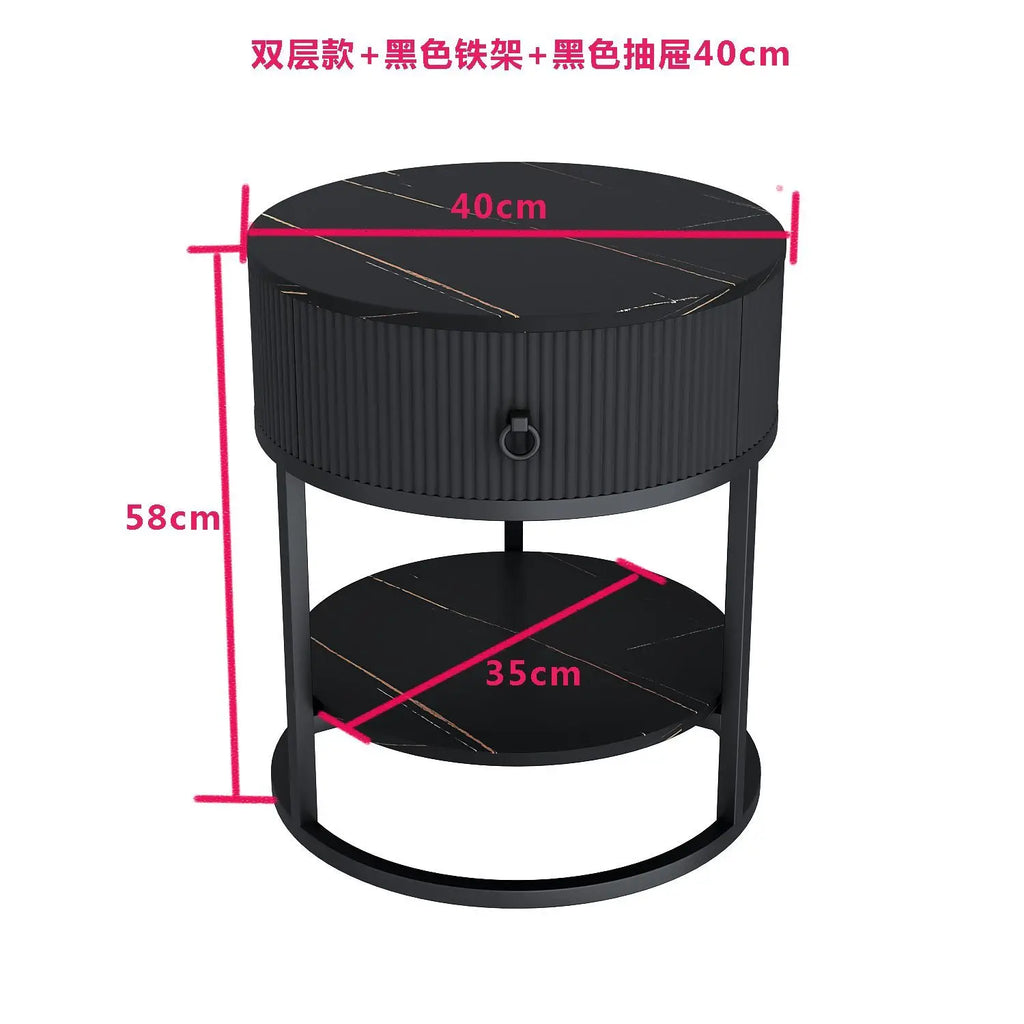 Modern Minimalist Round Slate Drawer Table: High-End Appeal, Perfect as Side Table or Bedside Cabinet