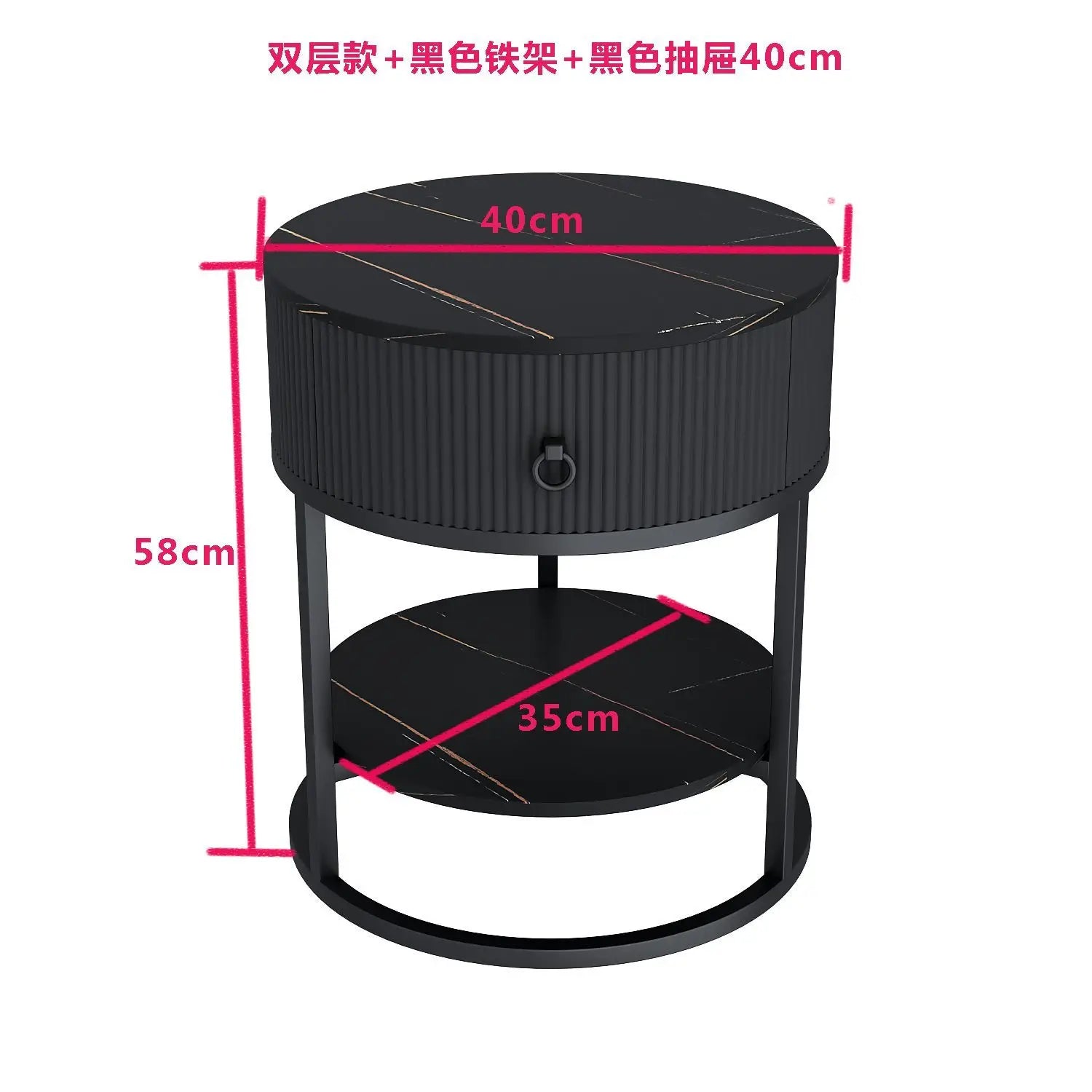 Modern Minimalist Round Slate Drawer Table: High-End Appeal, Perfect as Side Table or Bedside Cabinet