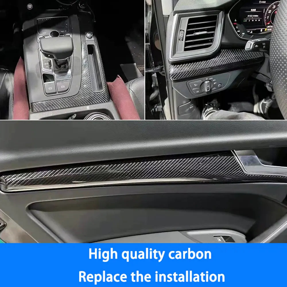 Center console Carbon Interior Panel 7 Piece Set For Audi Q5 RSQ5 2018-2023 Carbon Fiber Interior Dashboard Door Trim Panel