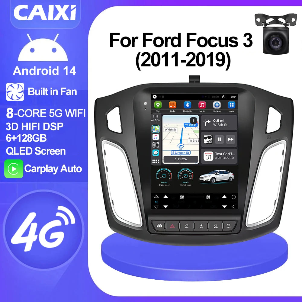 CAIXI GX9 Car Radio Multimedia Player for Ford Focus 3 Mk 3 2011 - 2019 Android 12 2din Carplay Auto Stereo GPS Vertical Tesla