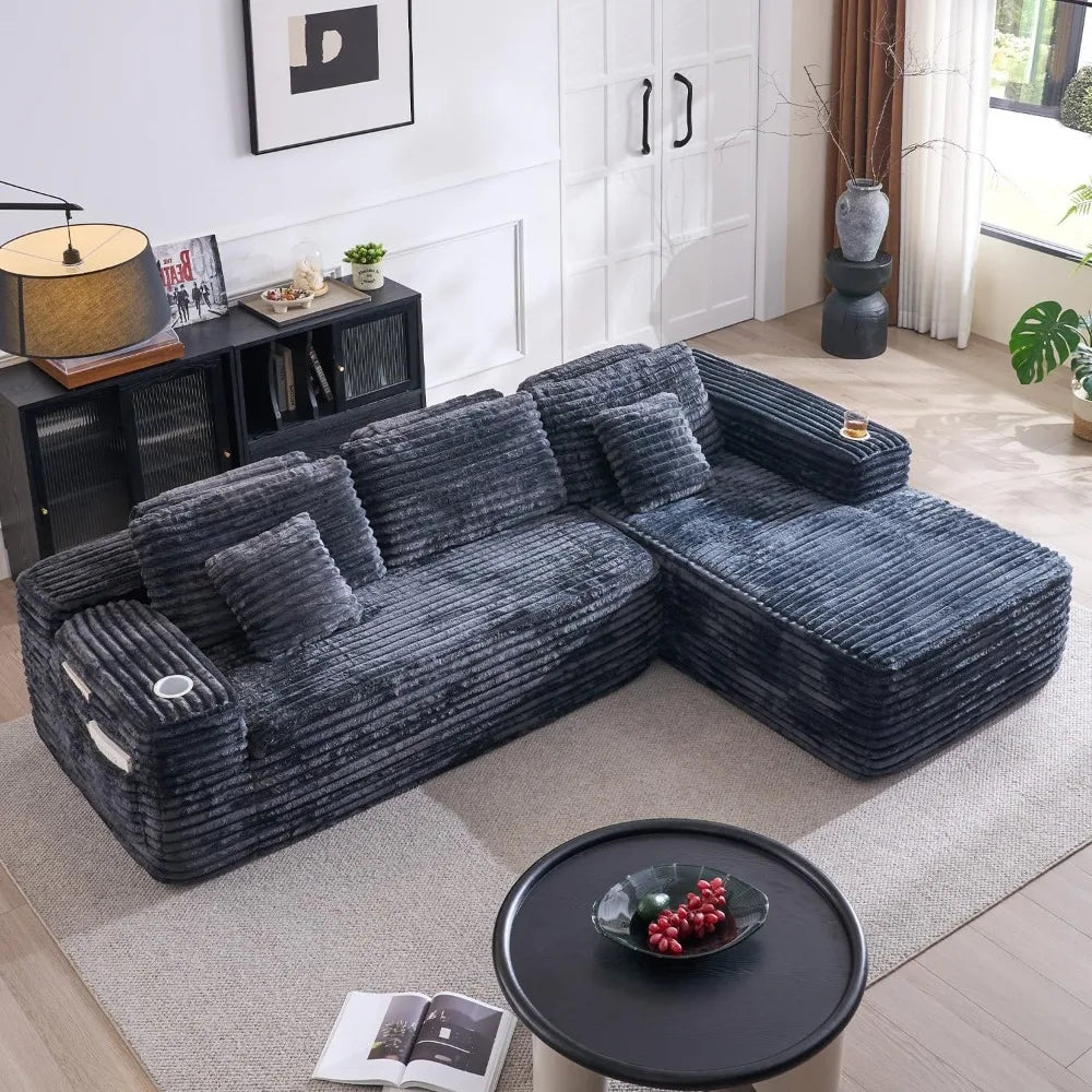 Modern Cloud Sectional Sofa with L-Shape Chaise | Deep Seat Design, Built-in Cup Holder & Storage Pocket, No Assembly Required
