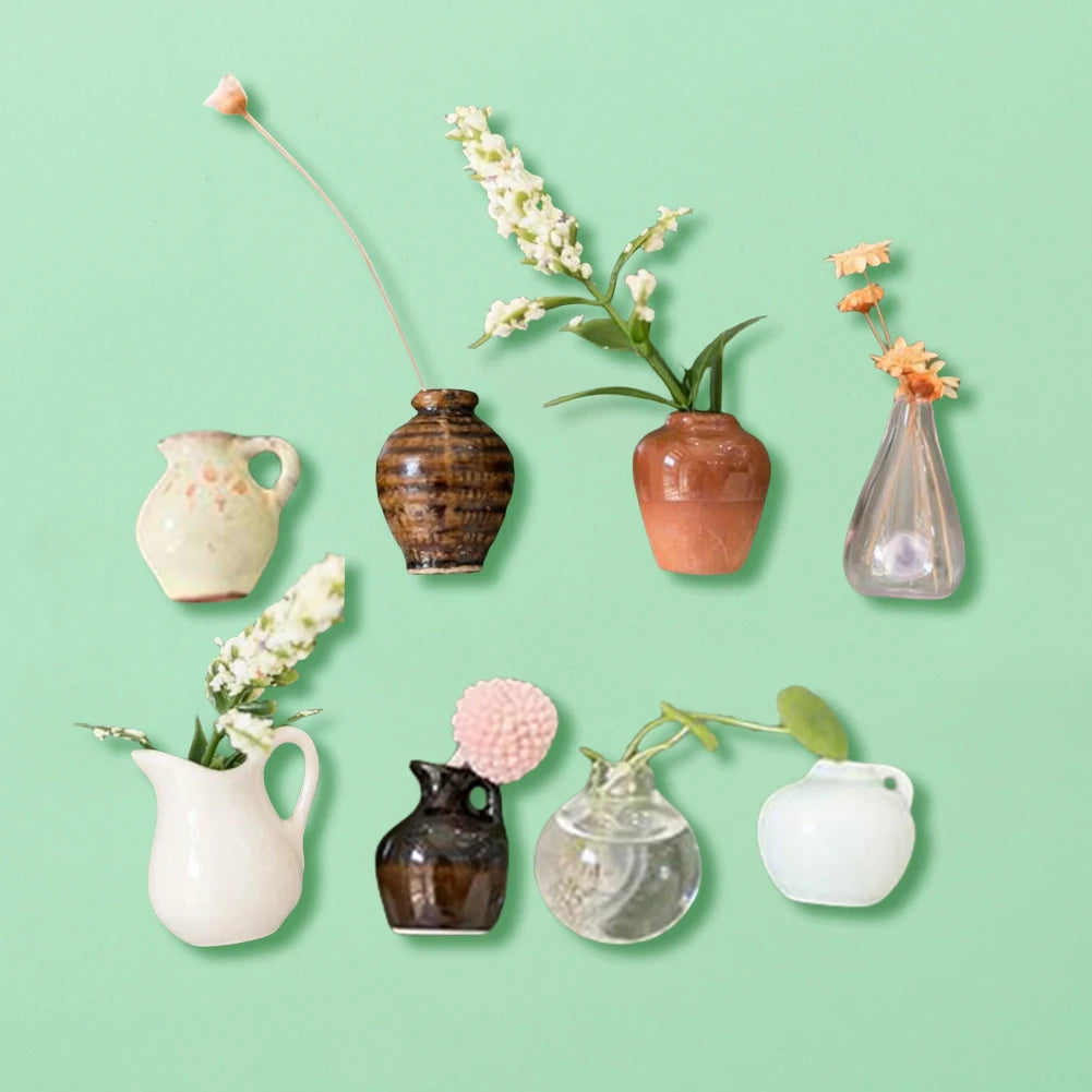 3-14pcs Set Mini Ceramics Vase Fridge Magnets Label Mini Bonsai Magnet Button Potted Simulation Flower Vase Refrigerator Message