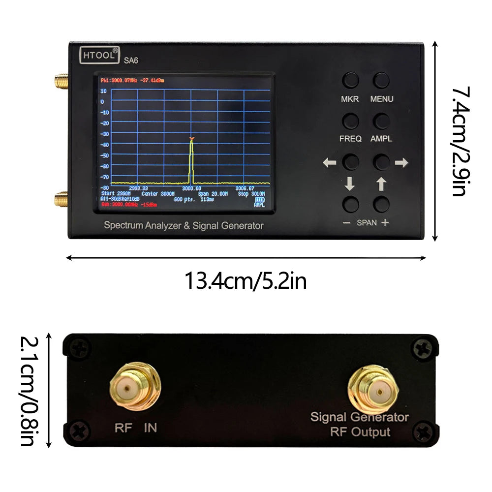 HTOOL SA6 6GHz Portable Spectrum Analyzer Signal Generator 3.2-inch Touch Screen Handheld Spectrum Analyzer Signal Tester