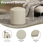 Round Storage Stools＆Ottomans Makeup Vanity Organizer Chair with Removable Lid Wood Upholstered Footrest for Living Room Bedroom