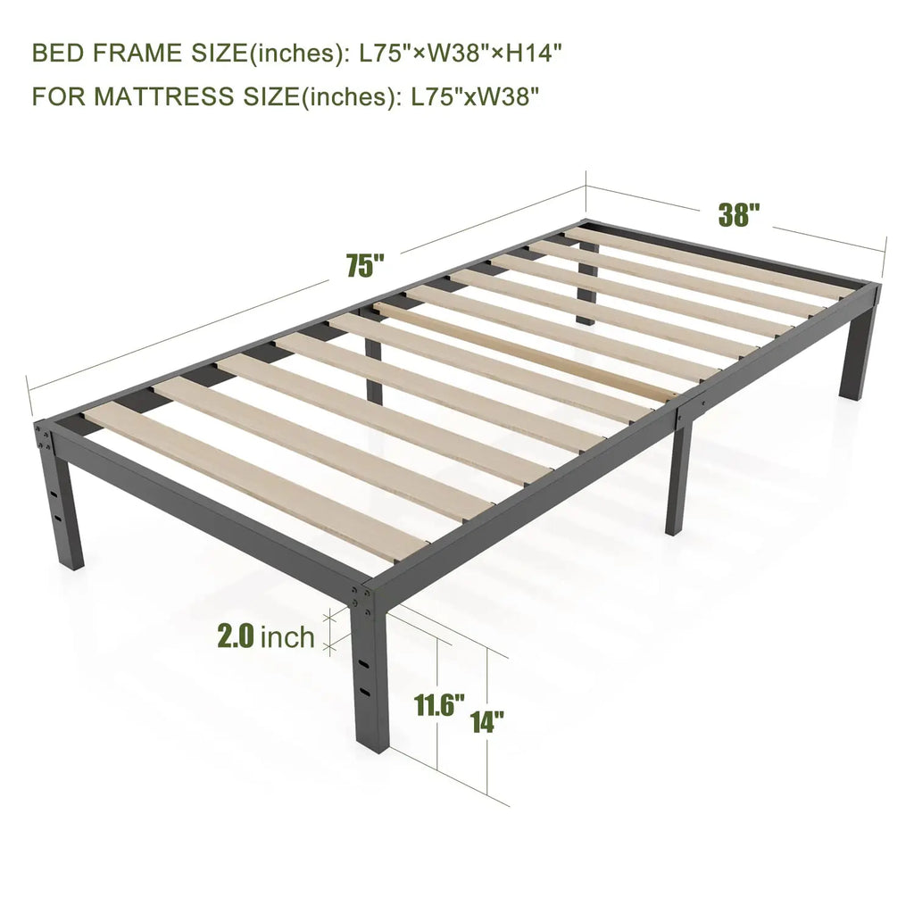 DDPNKL 3500lbs Heavy Duty,14 Inch Steel & Wooden Slat Support Reinforced Platform Bed Frame,Mattress Foundation/Easy Assembly