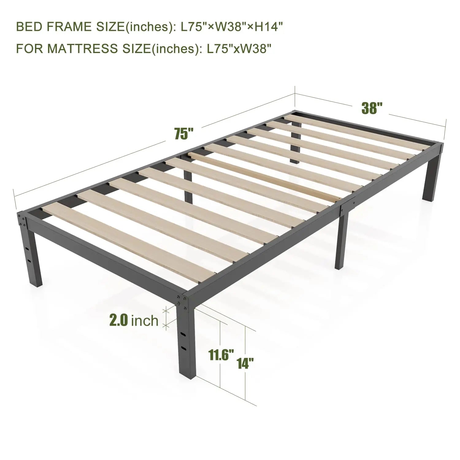 DDPNKL 3500lbs Heavy Duty,14 Inch Steel & Wooden Slat Support Reinforced Platform Bed Frame,Mattress Foundation/Easy Assembly