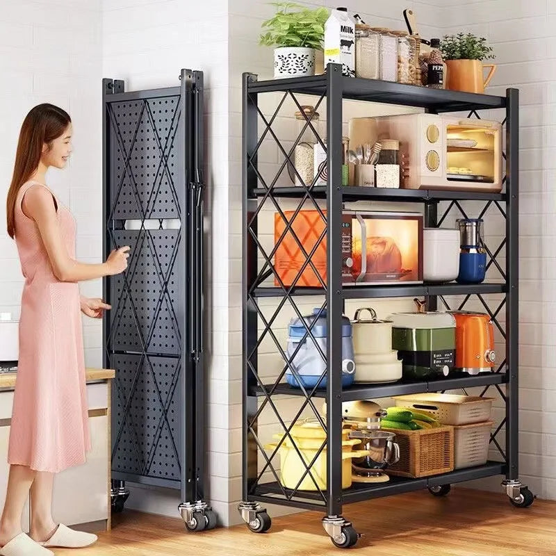 No-Installation Kitchen Storage Rack Multi-Purpose Rolling Cart Microwave Oven Stand Organizer Shelf for Countertop
