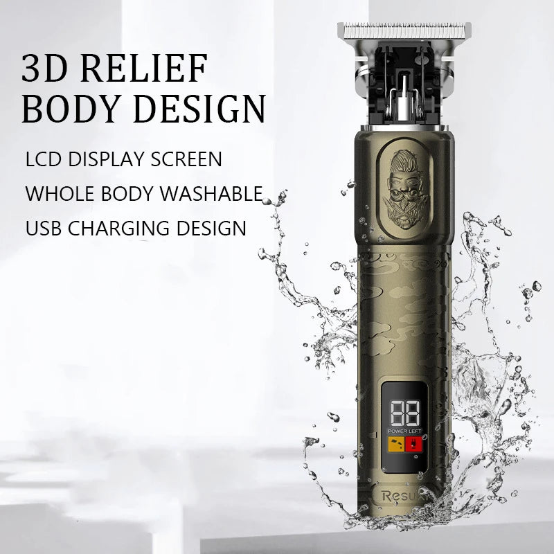 T9 LCD Electric Hairdresser Oil Shaving Head Electric Pusher Carving Electric Pusher Clipper Hair Precision Trimmer for Men Care