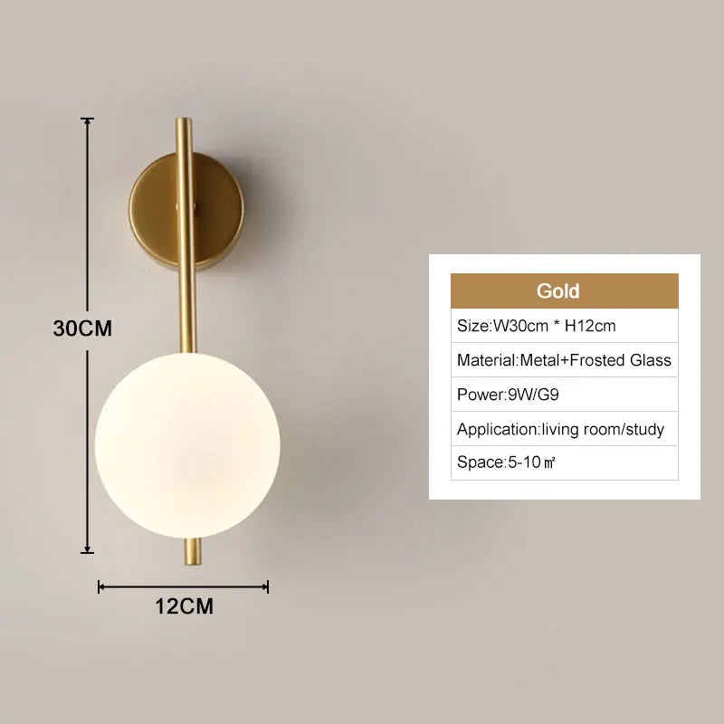 Interior LED Wall Lamps Wall Lighs with G9 Bulb Frosted Glass Ball Black Gold Bedroom LED Wall Sconce for Home Luminuaire Lamp