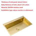 Gold Kitchen Sink Above Counter 304 Stainless Steel Single Bowl Goldn Basket Drainer Soap Dispenser Washing Basin