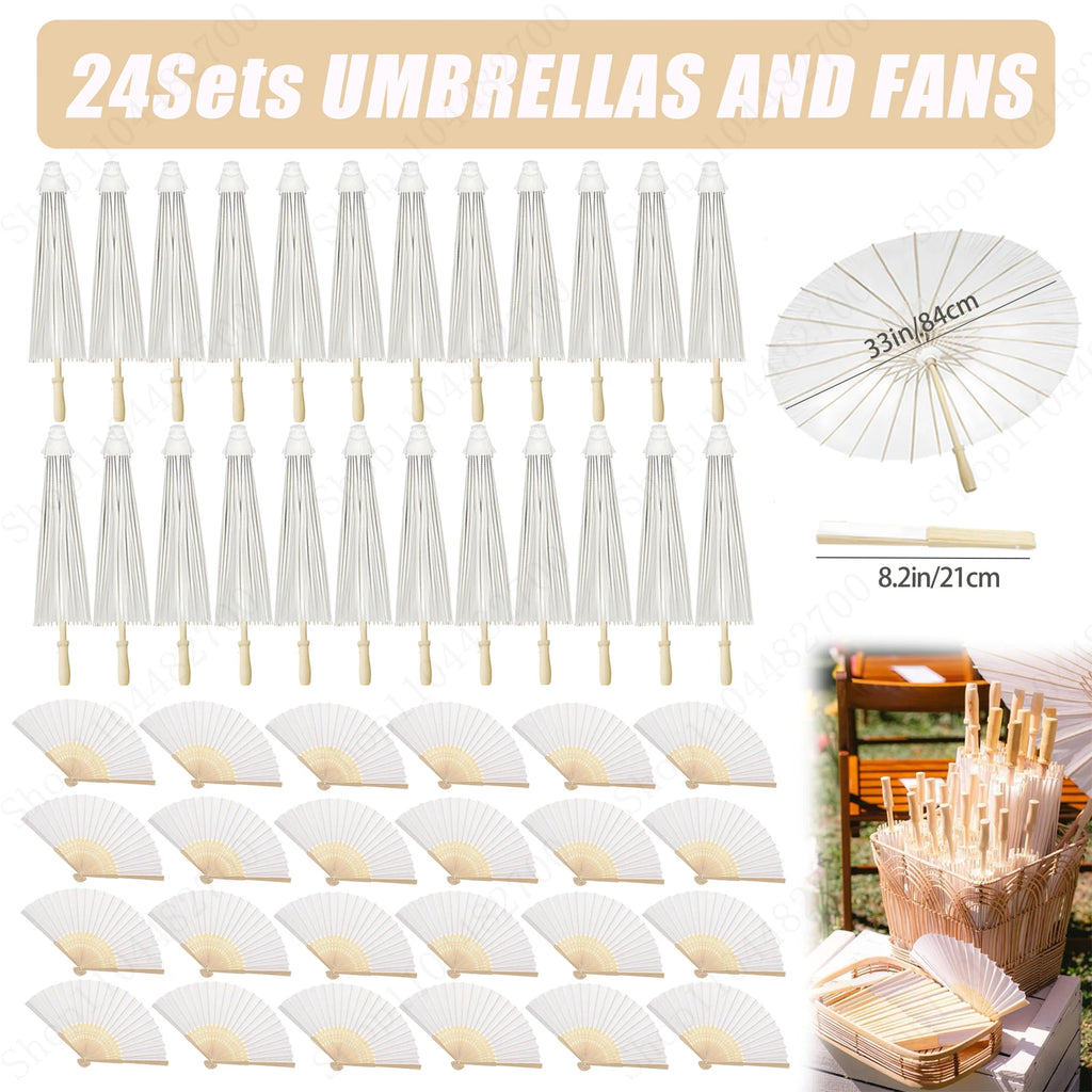 6-120Pcs 33inch Paper Umbrellas for Wedding Guest White Paper Parasol Umbrellas for Guests Wedding Photography Props with Fans
