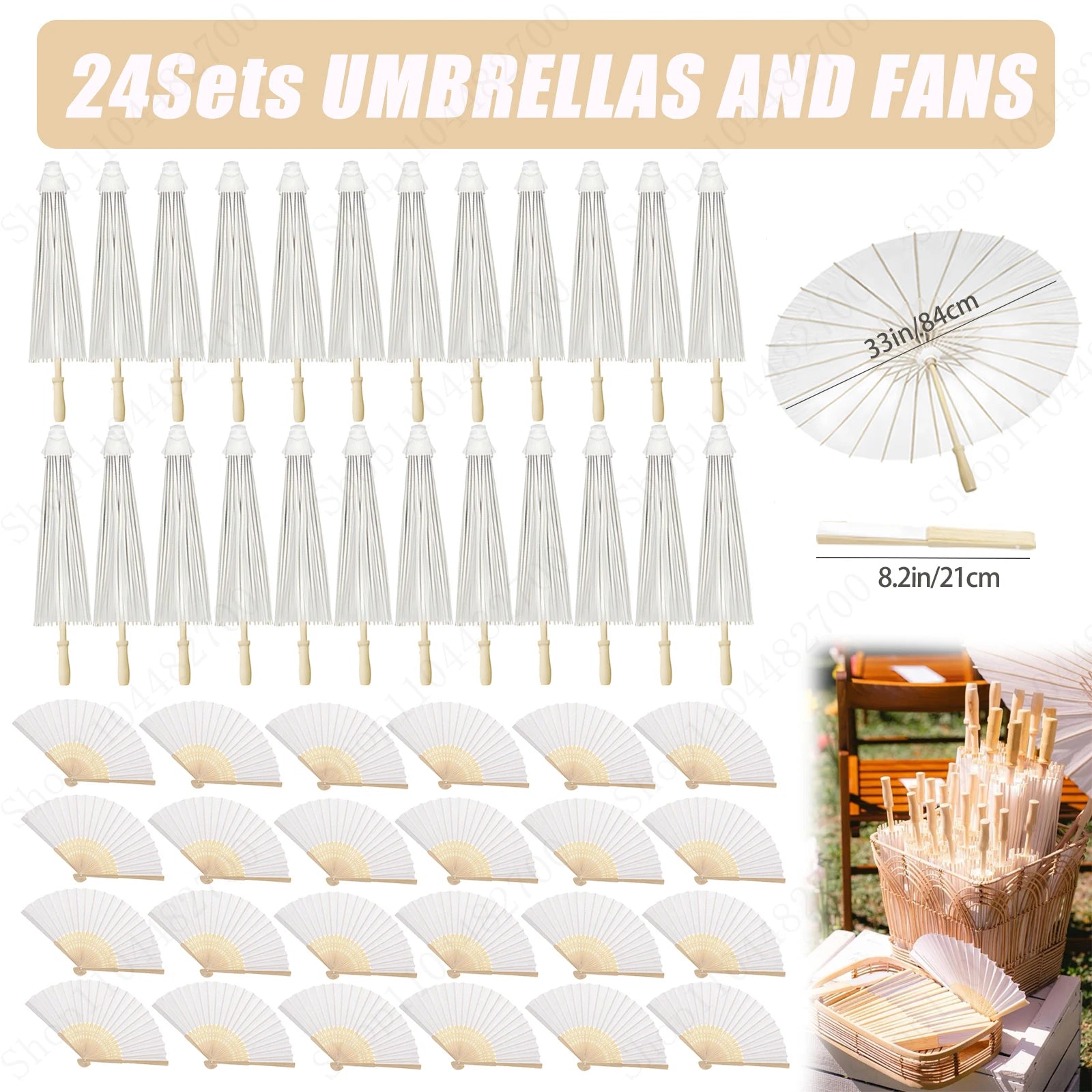 6-120Pcs 33inch Paper Umbrellas for Wedding Guest White Paper Parasol Umbrellas for Guests Wedding Photography Props with Fans