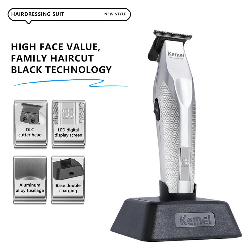 Kemei 3023-702 Zero Gapped Cordless Hair Trimmer Professional Hair Clipper Men Barber Rechargeable Finish Hair Citing Machine