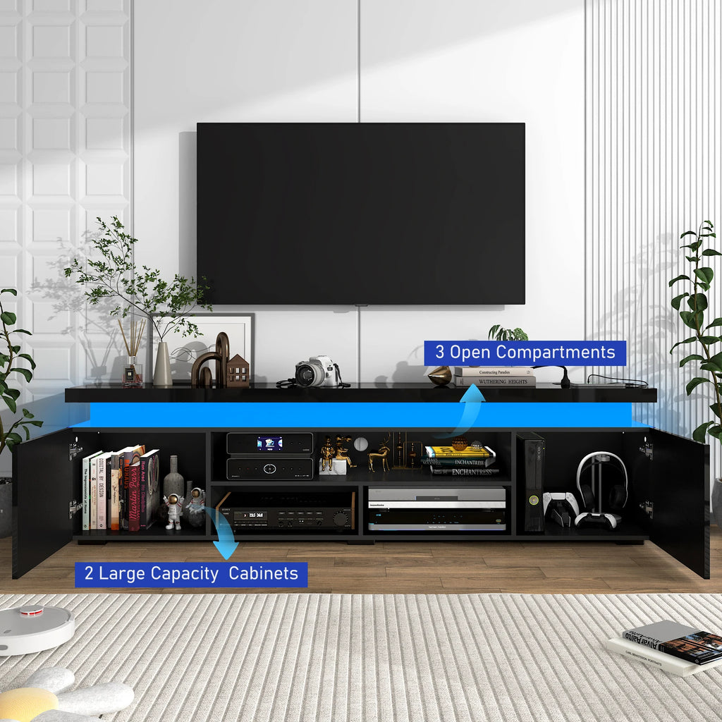 74'' LED TV Stand for Televisions up to 65'' Modern TV Cabinet with Power Outlet, High Gloss Entertainment Center with Storage