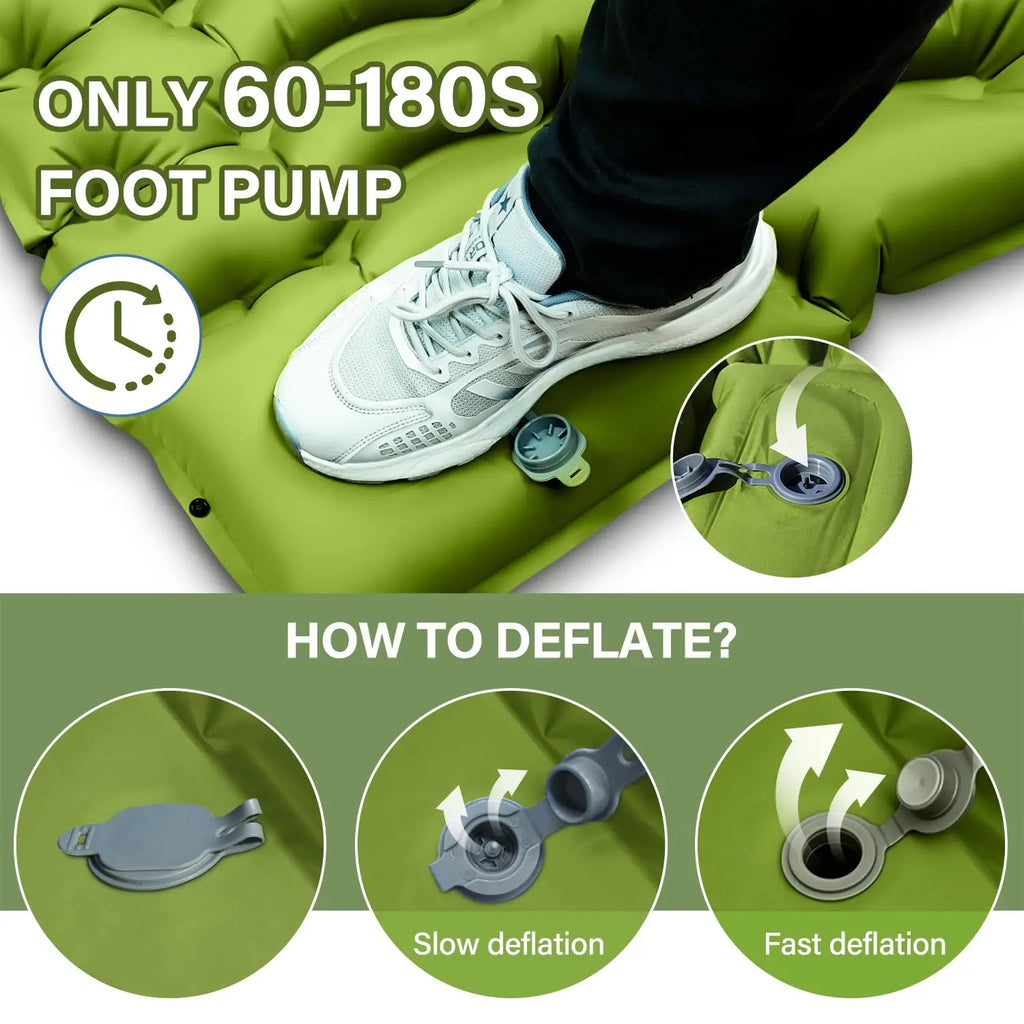WESTTUNE Inflatable Mattress 4" Thick for 2 Person with Pillow Built-in Foot Pump Double Sleeping Pad for Backpacking Hiking