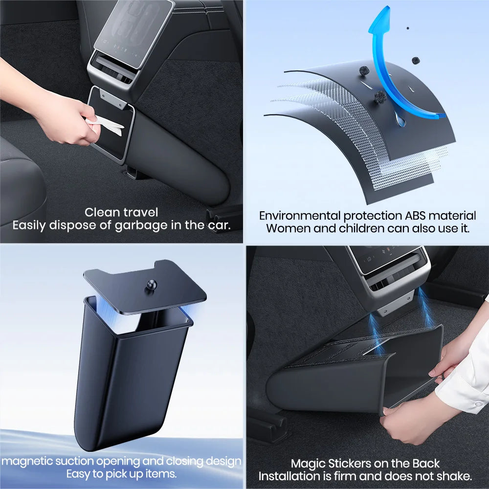 YZ Rear Seat Trash Can For Tesla Model 3 Y Highland Juniper Rear Interior Storage Box Magnetic garbage bin Car Accessories