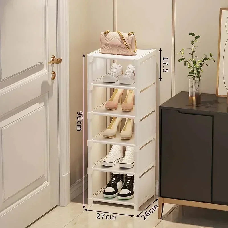 Household Metal Shoe Rack Multi-Layer Stackable Adjustable Simple Shoe Cabinet with Compartment Cloth for Wall Corner Entrance