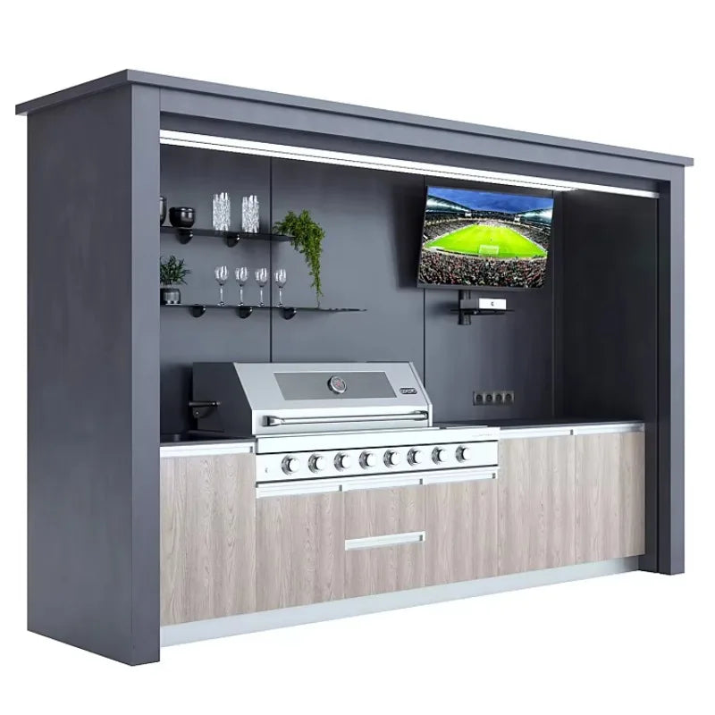 Customized  Outdoor Kitchen Unit BBQ Island Cart with Side Table Rolling Workstation Multi-Functional Patio Grill Station
