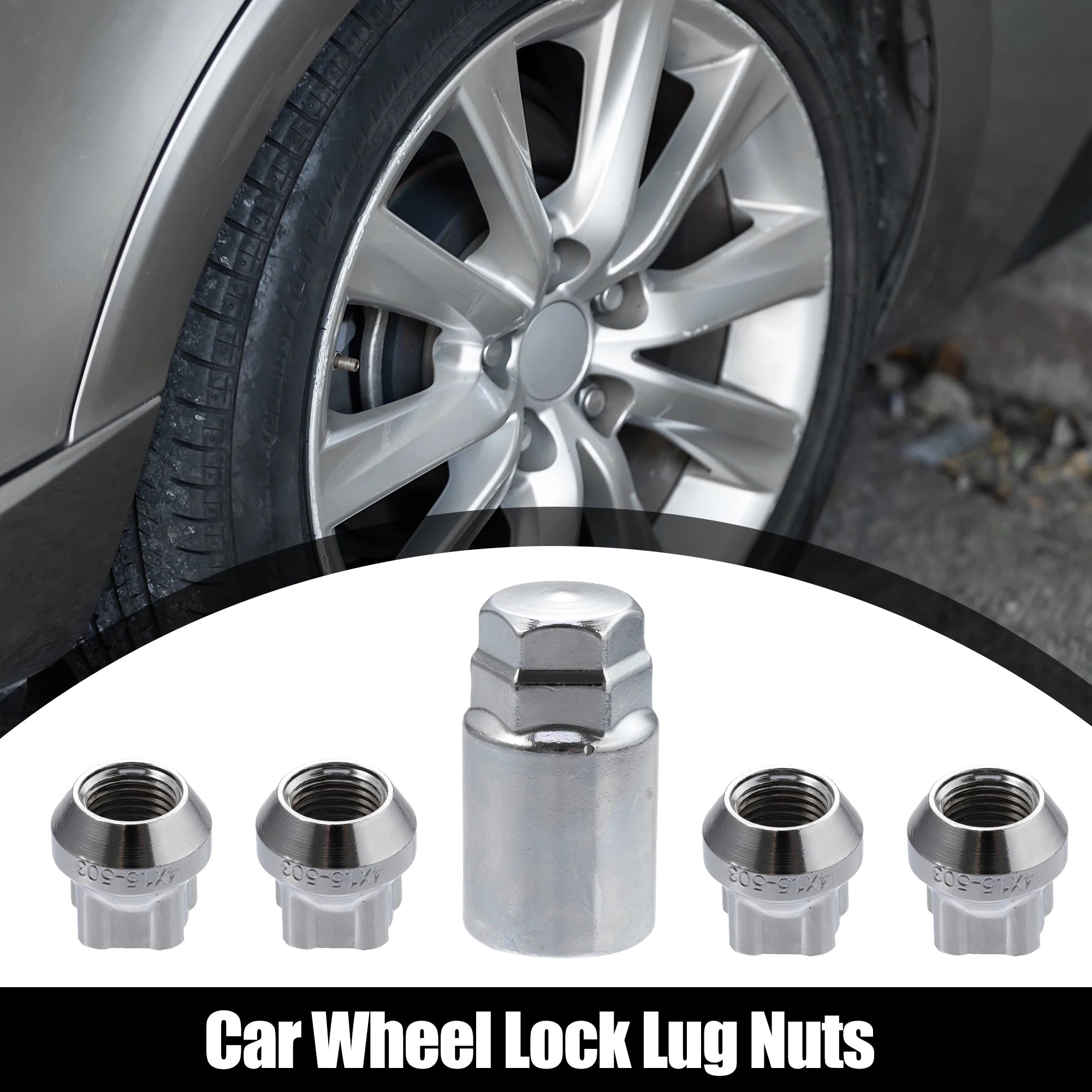 X Autohaux M14x1.5 Car Wheel Lock Lug Nuts Set Anti Theft Lug Nut Screw Fit for Tesla 3 S X Y 2012-2022-Pack of 5 Silver Tone