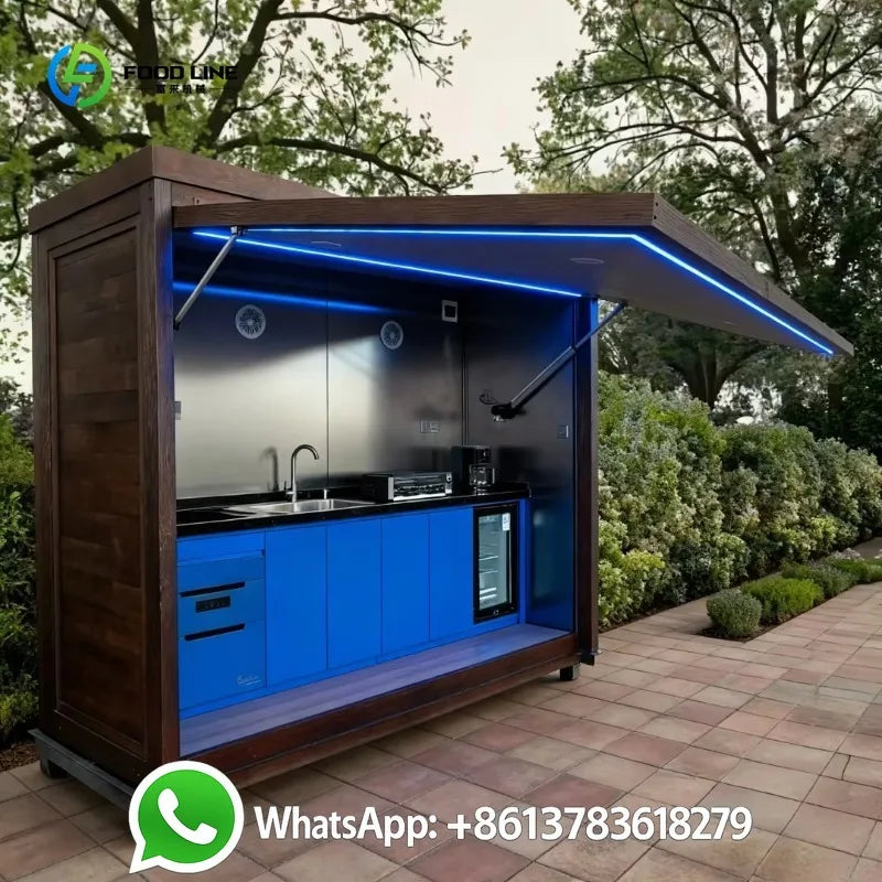 Customized All-Weather Outdoor Kitchen Unit Featuring Gas Grill, Fridge, and Natural Stone Top for Patio or Garden Use