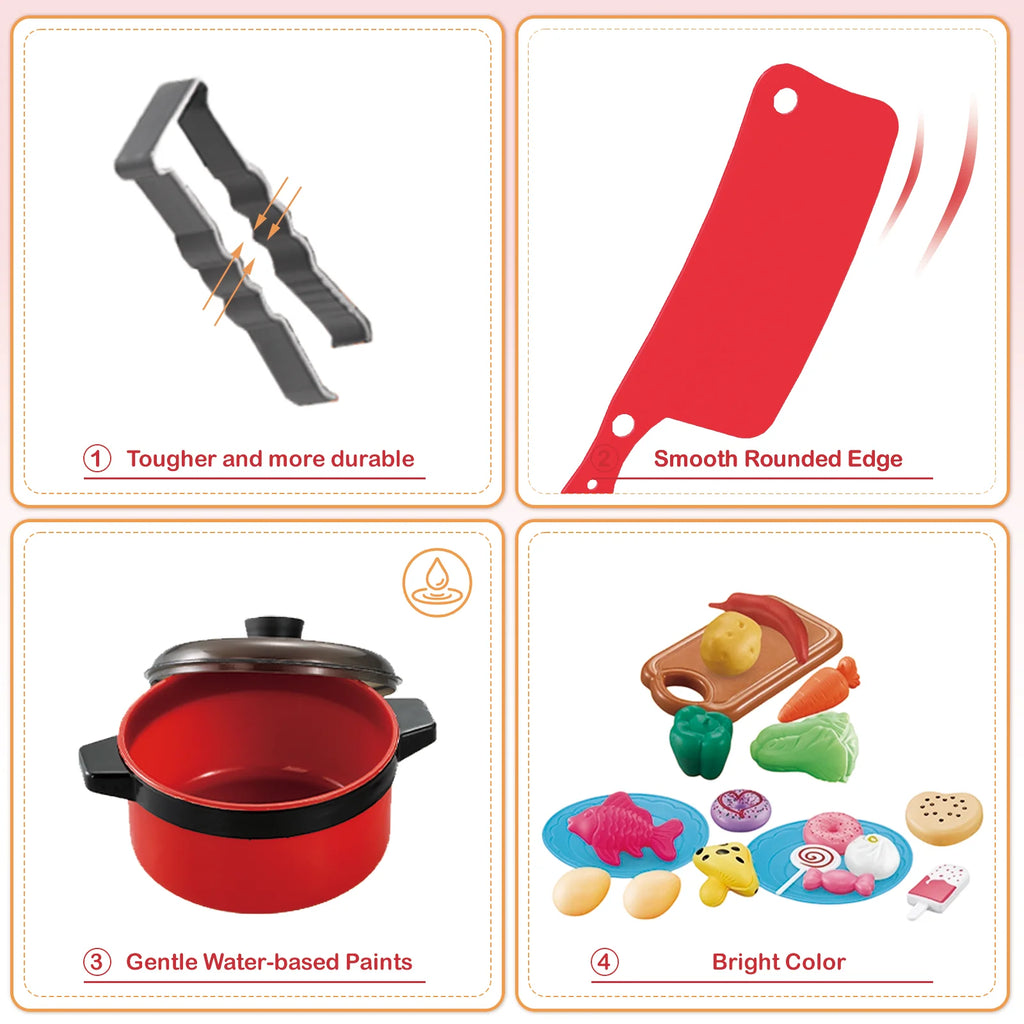 Mini Kids Kitchen Toys Set Pretend Play Cooking Pots Pans Utensils with Play Food Educational Gift for Toddler Boys Girls 3+