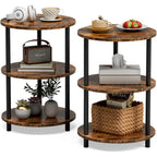 Small Round End Table - 3 Tier Design Accent Table, Narrow Side or Bedside Stand, Industrial Vintage Nightstand